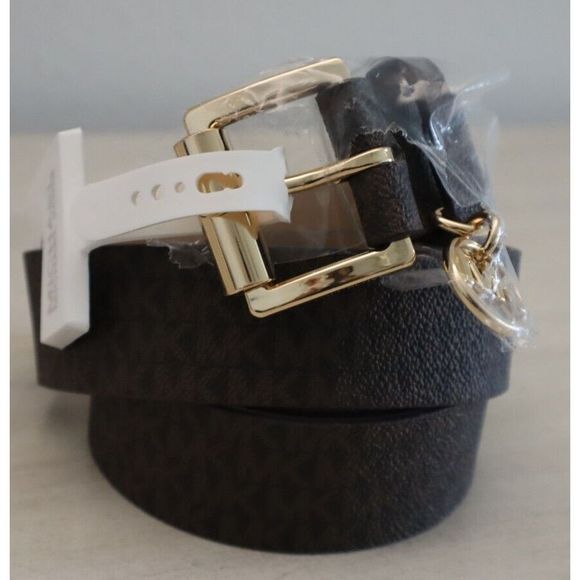 Michael Kors 553559C Women Sz XL Brown "MK" Monogram Print w/Gold Buckle Belt $6 - Picture 4 of 8